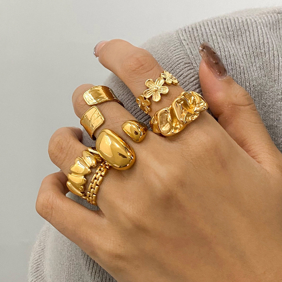 Geometric Open Rings For Women In 304 Stainless Steel Featuring Electroplated 18K Real Gold PVD Coated Finish