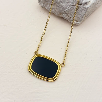 Rectangle Pendant Necklace For Women In 304 Stainless Steel With 18K Real Gold Plated Finish And Acrylic Inlay On Cable Chain