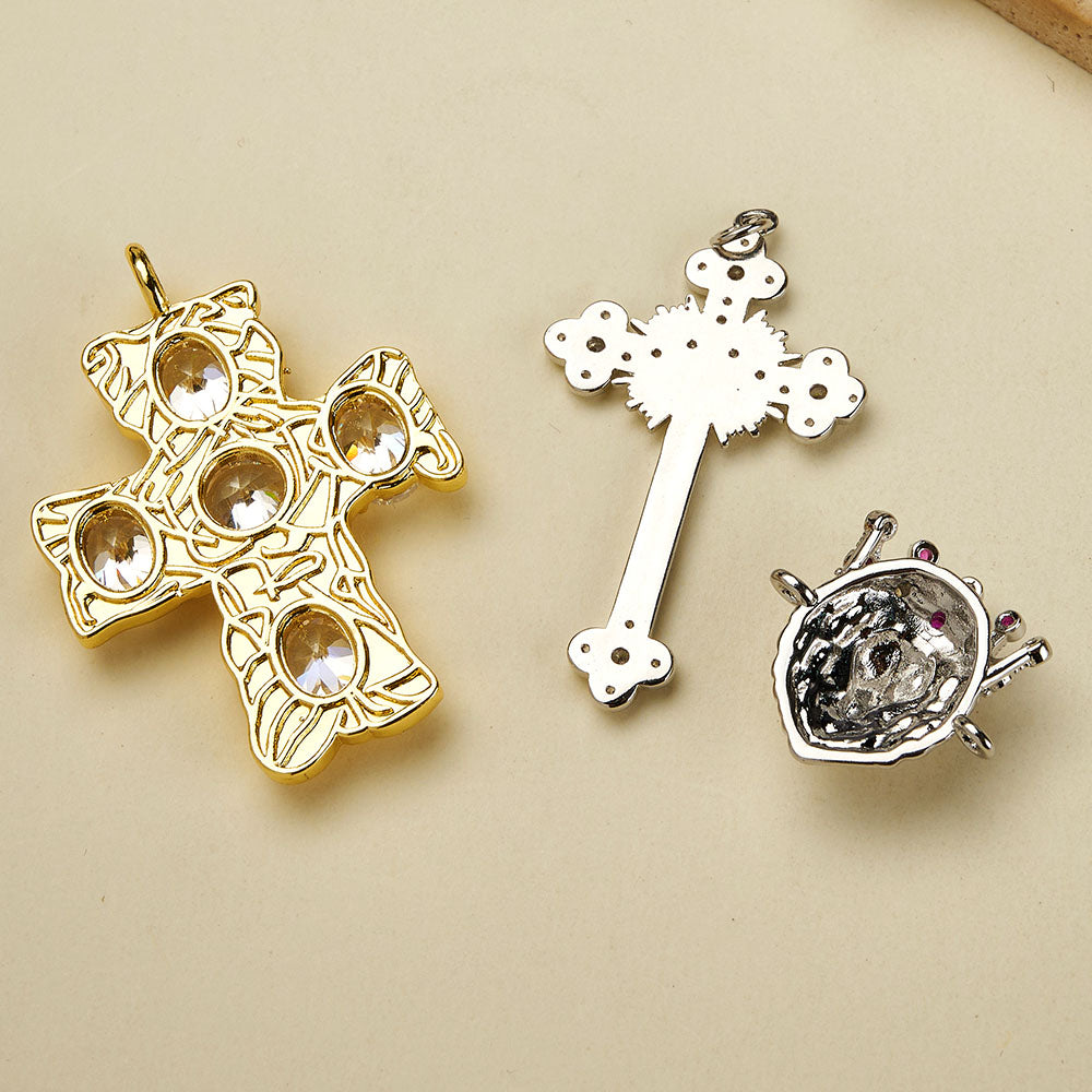Cross Pendant Copper With 18K Gold Plated And Zircon Inlay, 0.05-0.08µm Thickness, 1 Pc
