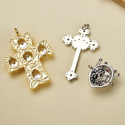 Cross Pendant Copper With 18K Gold Plated And Zircon Inlay, 0.05-0.08µm Thickness, 1 Pc
