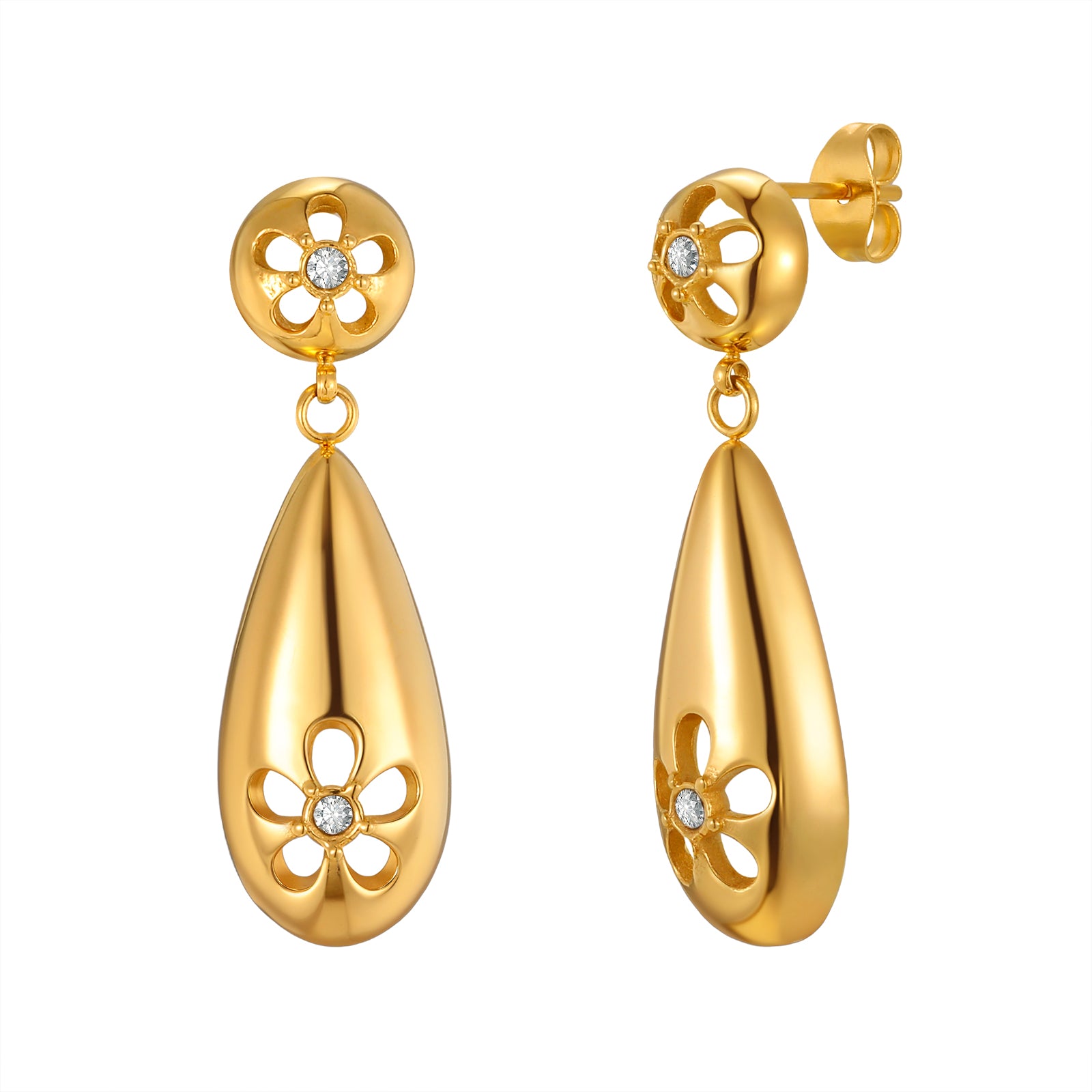 Solid Color Earrings For Women In IG Style, Made Of 304 Stainless Steel With 18K Real Gold Plating And Zircon Inlay