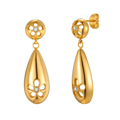 Solid Color Earrings For Women In IG Style, Made Of 304 Stainless Steel With 18K Real Gold Plating And Zircon Inlay