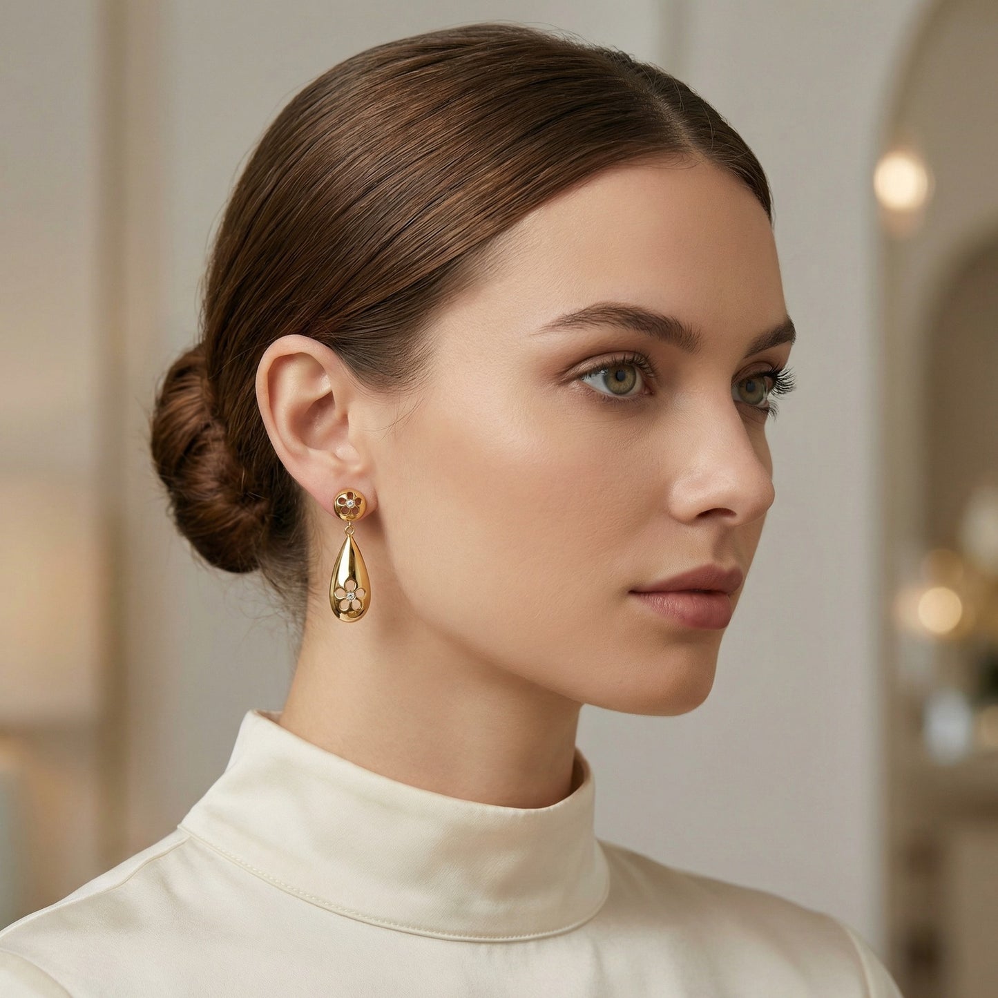 Solid Color Earrings For Women In IG Style, Made Of 304 Stainless Steel With 18K Real Gold Plating And Zircon Inlay