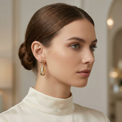 Solid Color Earrings For Women In IG Style, Made Of 304 Stainless Steel With 18K Real Gold Plating And Zircon Inlay