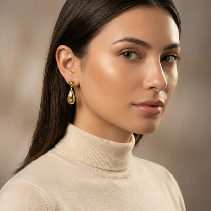 Solid Color Earrings For Women In IG Style, Made Of 304 Stainless Steel With 18K Real Gold Plating And Zircon Inlay