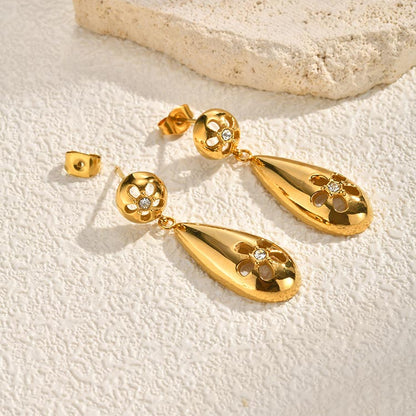 Solid Color Earrings For Women In IG Style, Made Of 304 Stainless Steel With 18K Real Gold Plating And Zircon Inlay
