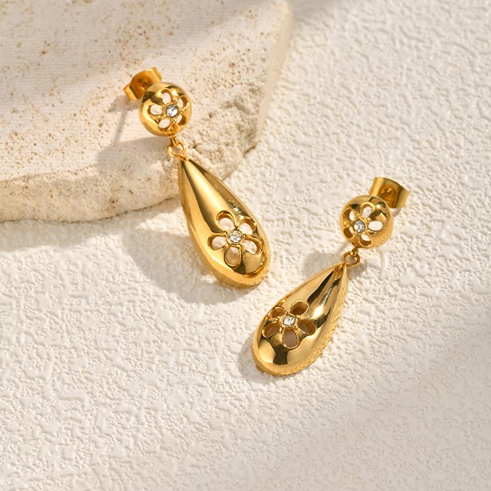 Solid Color Earrings For Women In IG Style, Made Of 304 Stainless Steel With 18K Real Gold Plating And Zircon Inlay