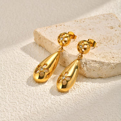 Solid Color Earrings For Women In IG Style, Made Of 304 Stainless Steel With 18K Real Gold Plating And Zircon Inlay