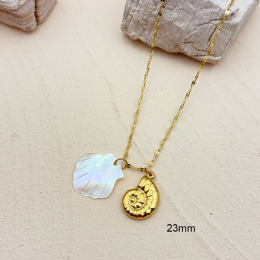 For Women 18K Real Gold Plated Pendant Necklace Featuring Shell Inlay On 304 Stainless Steel Cable Chain