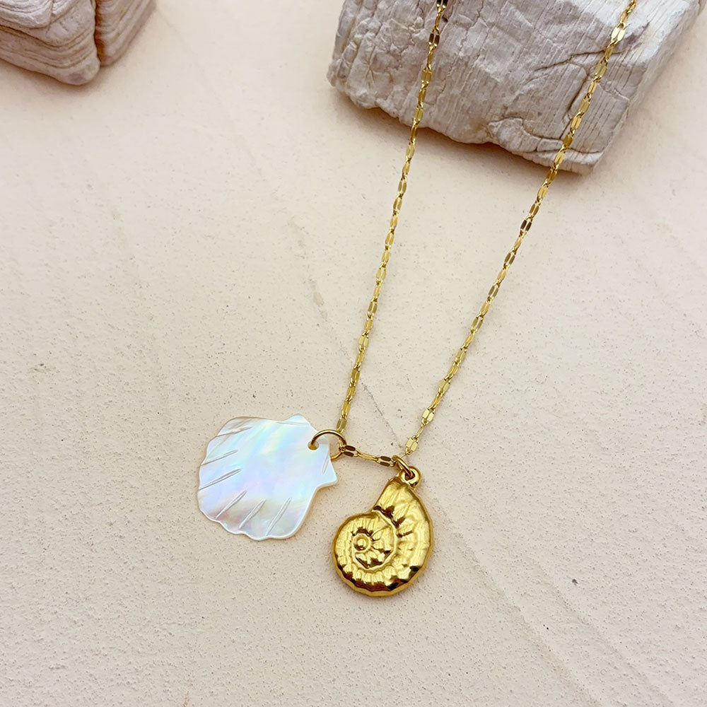 For Women 18K Real Gold Plated Pendant Necklace Featuring Shell Inlay On 304 Stainless Steel Cable Chain