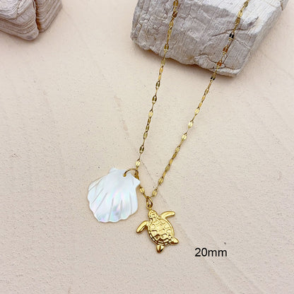 For Women 18K Real Gold Plated 304 Stainless Steel Pendant Necklace Featuring Shell Inlay With Cable Chain