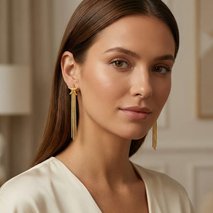 Tassel Earrings For Women In IG Style Featuring Waterproof Non Tarnish 304 Stainless Steel With 18K Real Gold Plated Finish