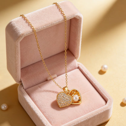Cute Heart Shape Pendant Necklace For Women Featuring 304 Stainless Steel With 18K Real Gold Plated And Glass Inlay On Lip Chain