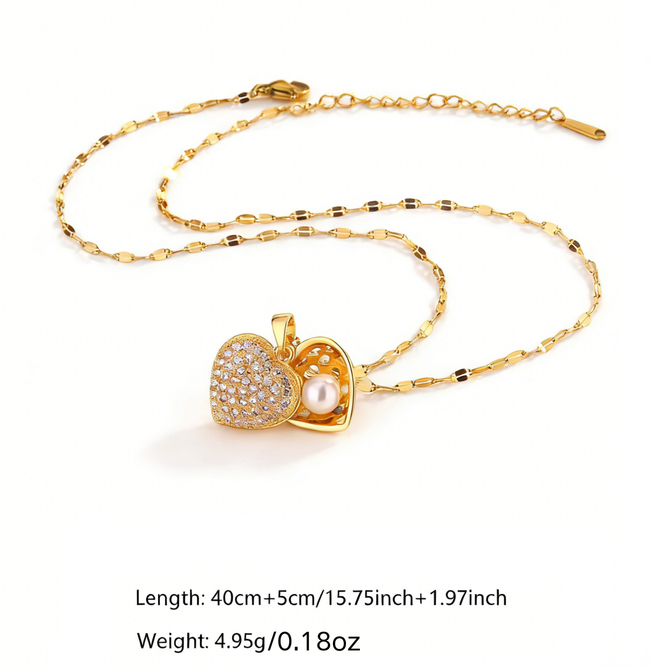Cute Heart Shape Pendant Necklace For Women Featuring 304 Stainless Steel With 18K Real Gold Plated And Glass Inlay On Lip Chain