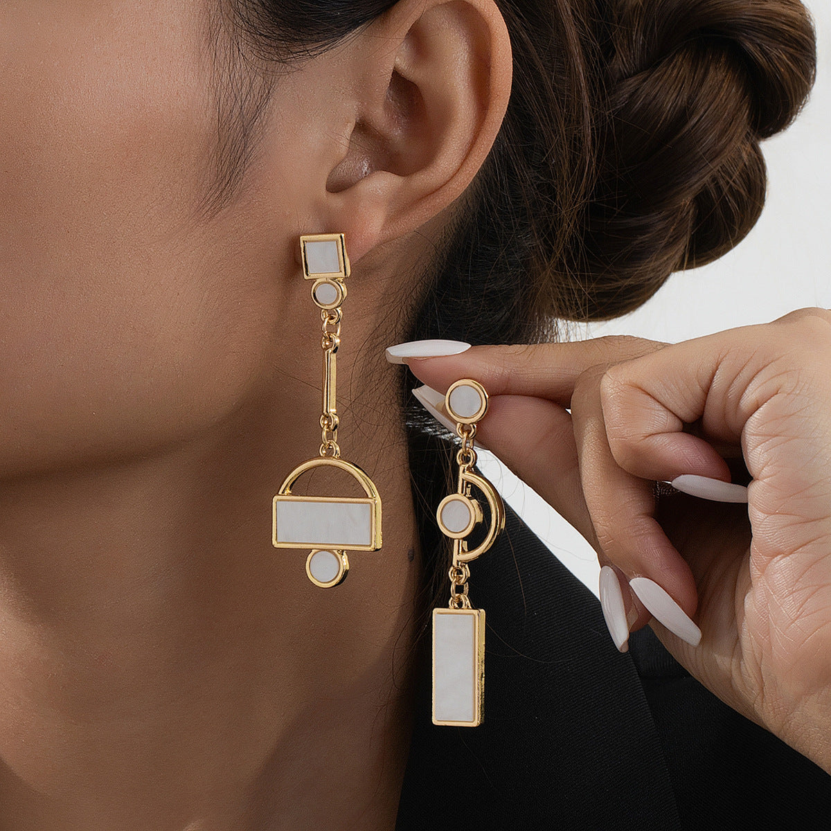 Elegant Geometric Earrings For Women In Golden Alloy With Electroplated Finish