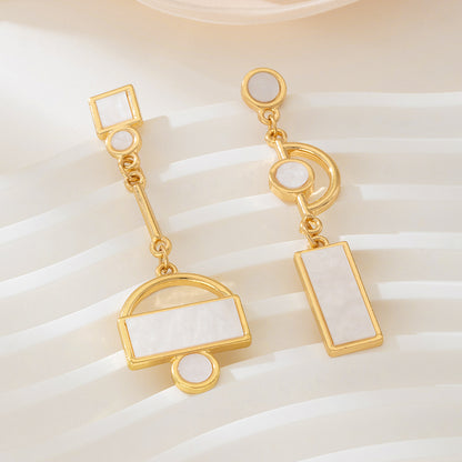 Elegant Geometric Earrings For Women In Golden Alloy With Electroplated Finish