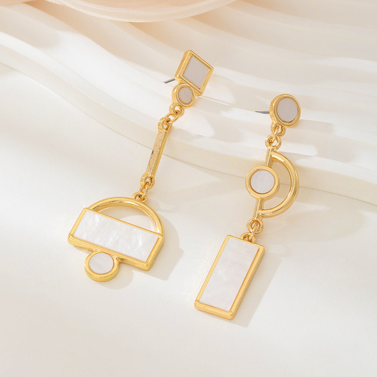 Elegant Geometric Earrings For Women In Golden Alloy With Electroplated Finish