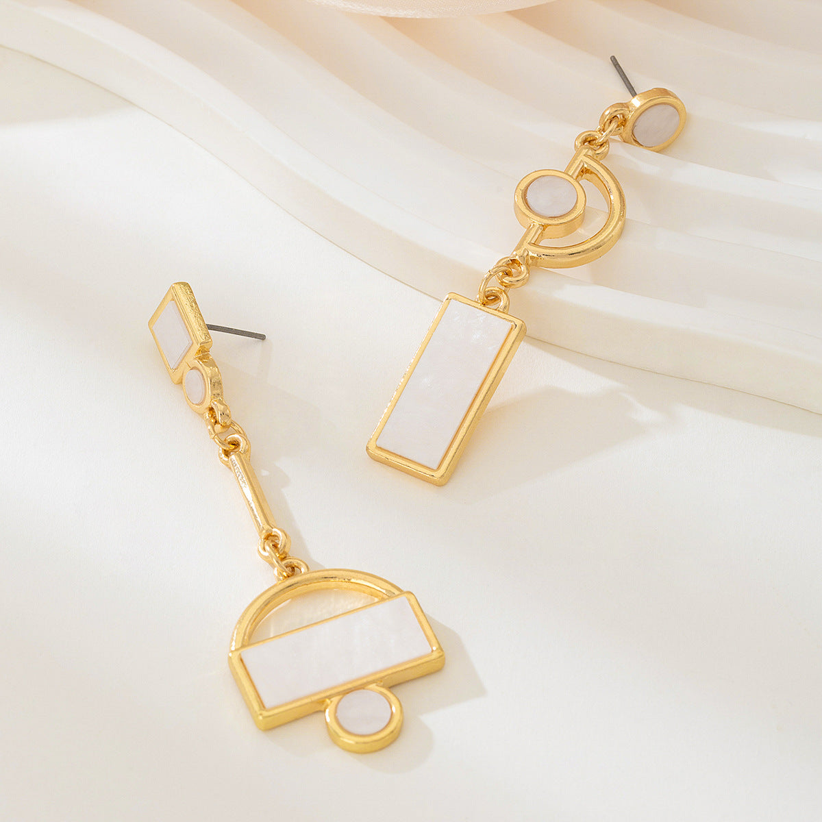 Elegant Geometric Earrings For Women In Golden Alloy With Electroplated Finish