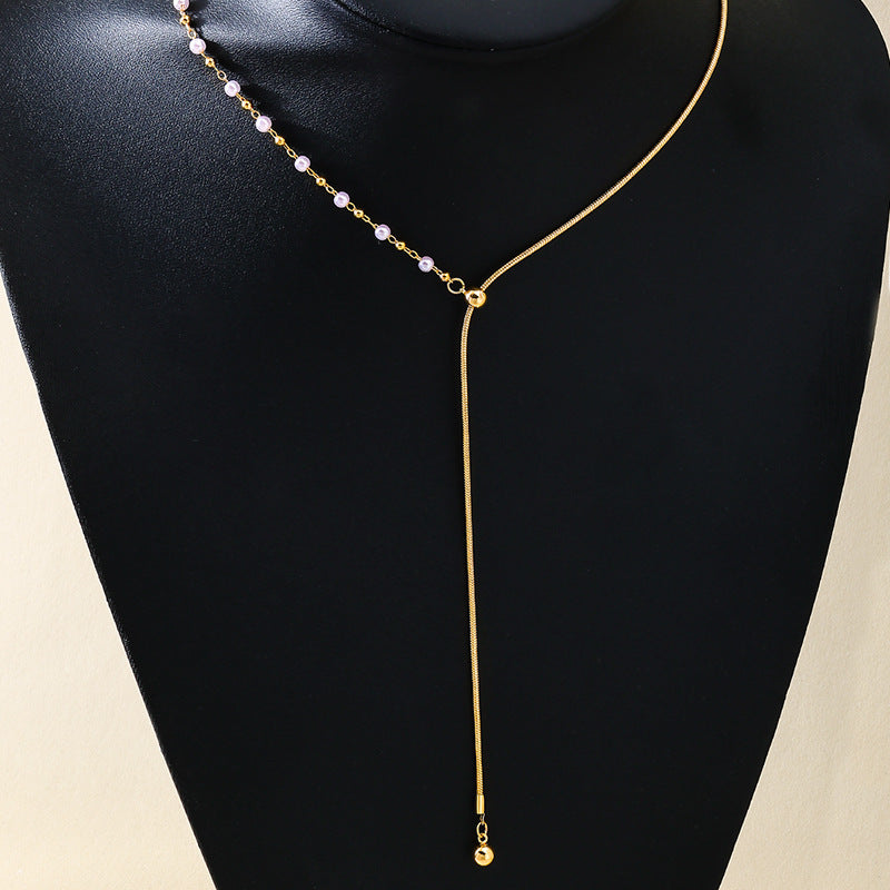 Golden Alloy Circle Earrings For Women With Imitation Pearl Inlay And Adjustable Slider Chain, Perfect For Banquet