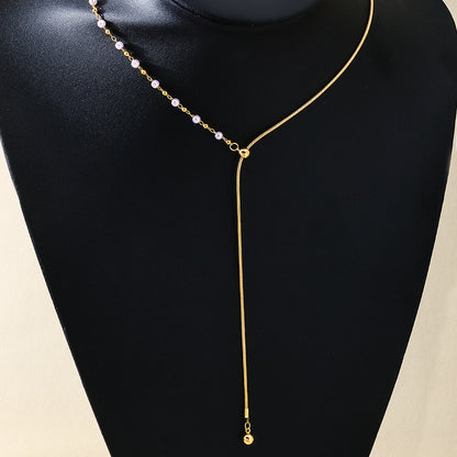 Golden Alloy Circle Earrings For Women With Imitation Pearl Inlay And Adjustable Slider Chain, Perfect For Banquet
