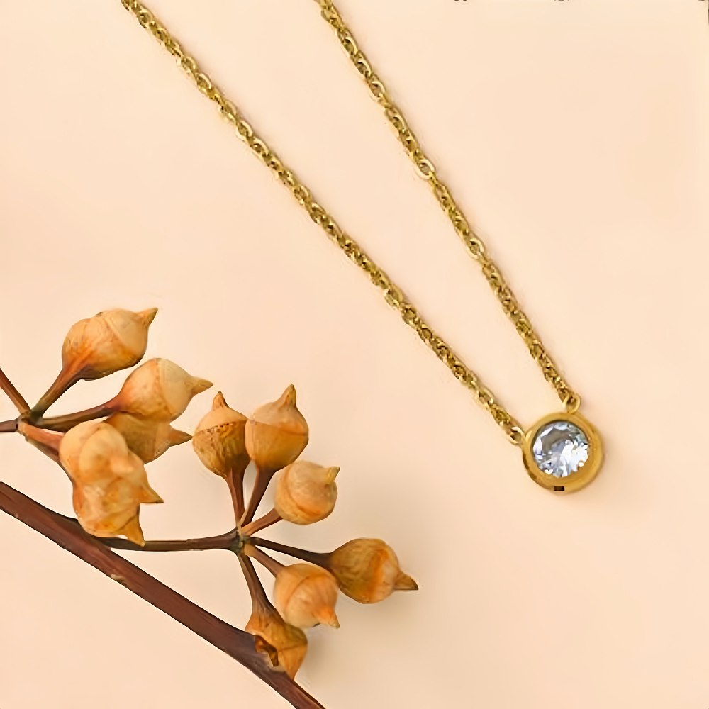 Circle Pendant Necklace For Women In 304 Stainless Steel With 18K Real Gold Plated And Zircon Inlay On Cable Chain
