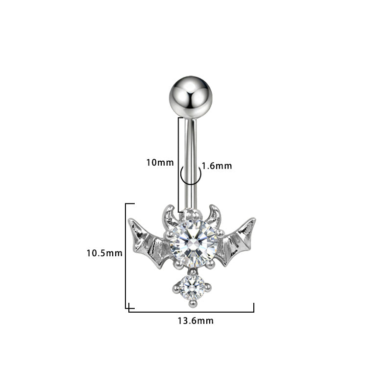 Three-dimensional Heart Shape Copper Belly Ring With Electroplated Platinum Plated Finish And Zircon Inlay