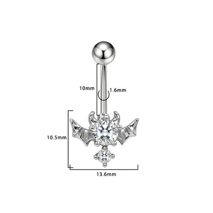 Three-dimensional Heart Shape Copper Belly Ring With Electroplated Platinum Plated Finish And Zircon Inlay