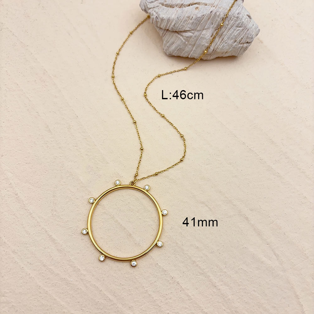 Sun Pendant Necklace For Women In 304 Stainless Steel With 18K Real Gold Plated Finish Featuring Zircon On Cable Chain
