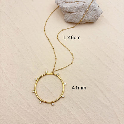 Sun Pendant Necklace For Women In 304 Stainless Steel With 18K Real Gold Plated Finish Featuring Zircon On Cable Chain