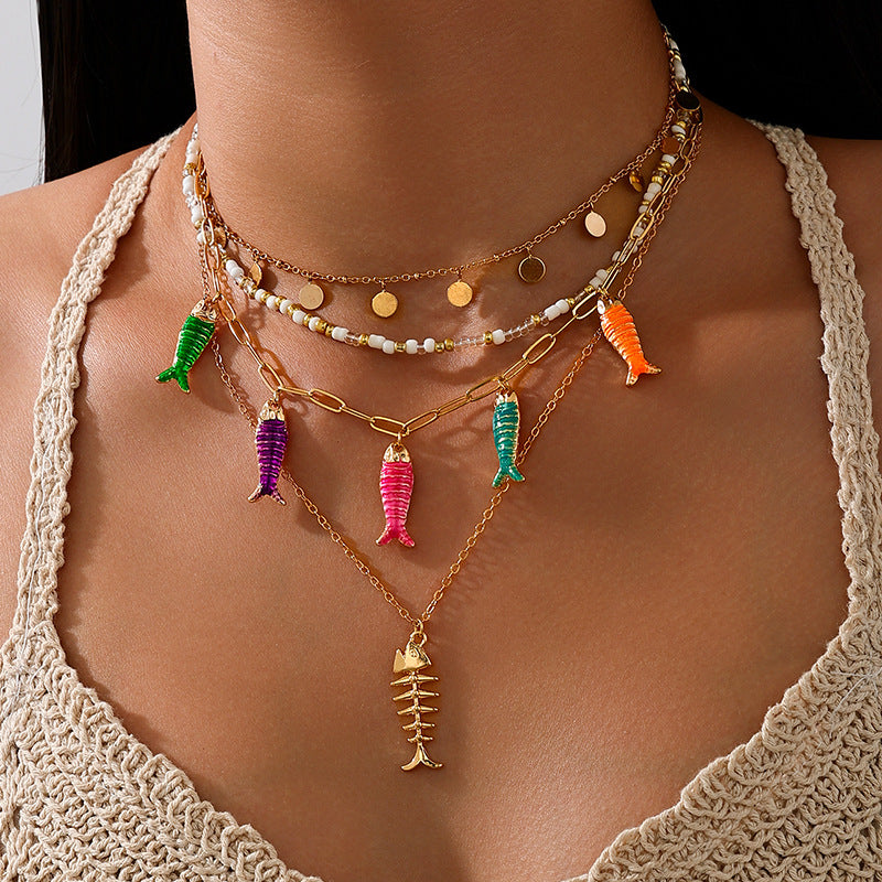 Bohemian Fish Layered Necklaces For Women In Alloy, Perfect Holiday Jewelry Accessories In Colour