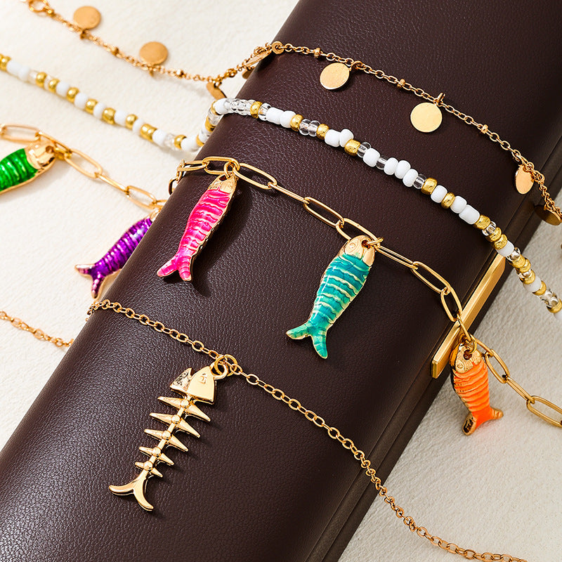Bohemian Fish Layered Necklaces For Women In Alloy, Perfect Holiday Jewelry Accessories In Colour