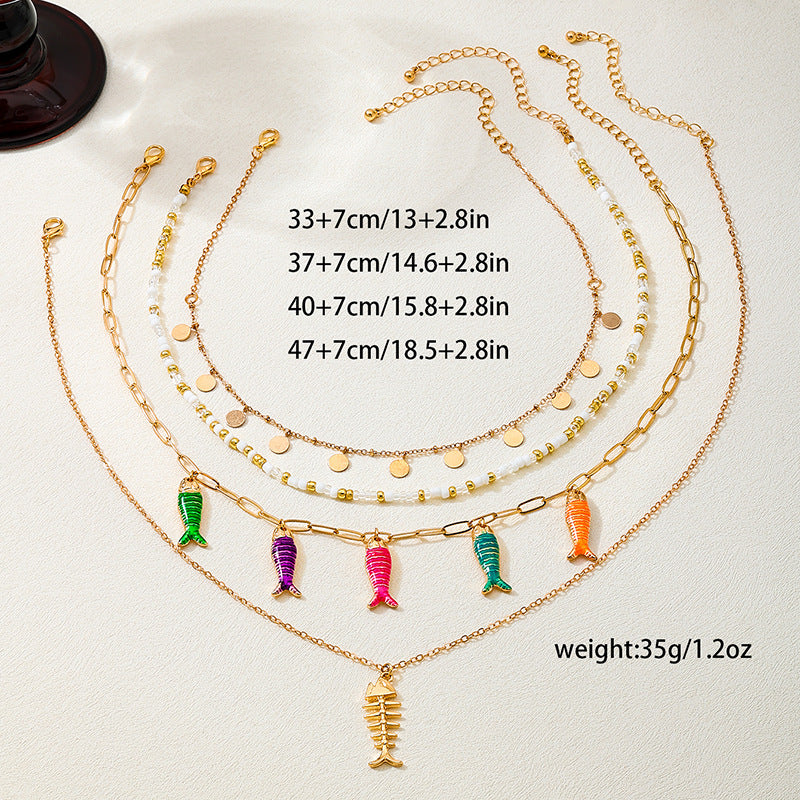Bohemian Fish Layered Necklaces For Women In Alloy, Perfect Holiday Jewelry Accessories In Colour
