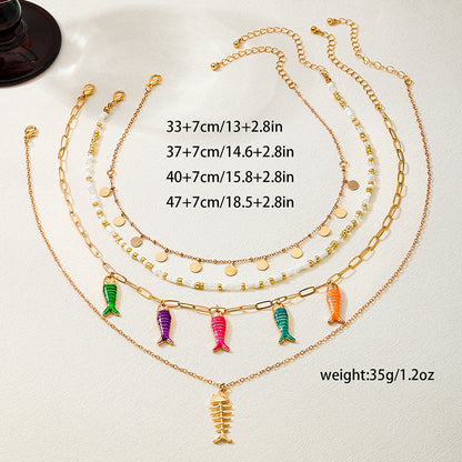 Bohemian Fish Layered Necklaces For Women In Alloy, Perfect Holiday Jewelry Accessories In Colour