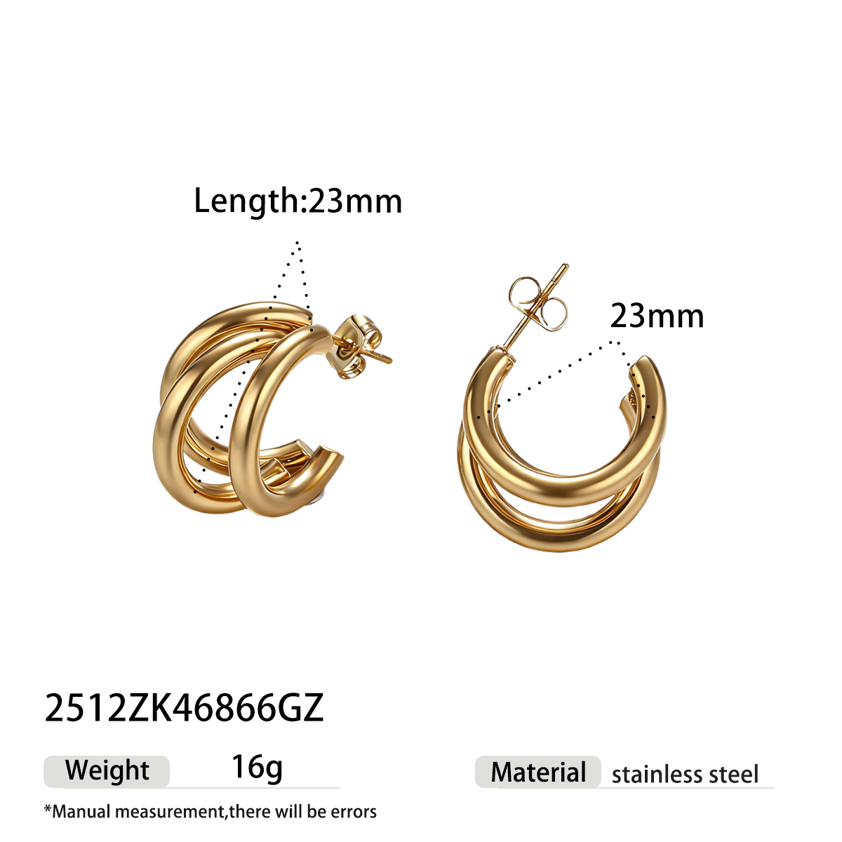 Geometric Earrings For Women Featuring Electroplated 304 Stainless Steel With 18K Real Gold PVD Coated Plating