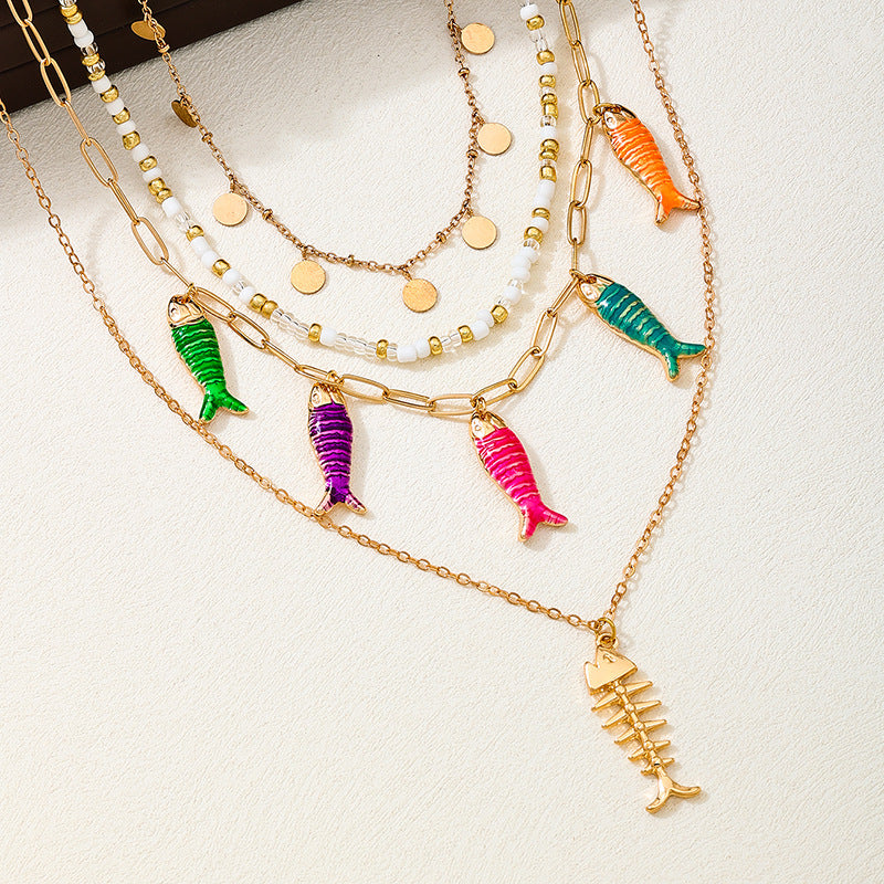 Bohemian Fish Layered Necklaces For Women In Alloy, Perfect Holiday Jewelry Accessories In Colour