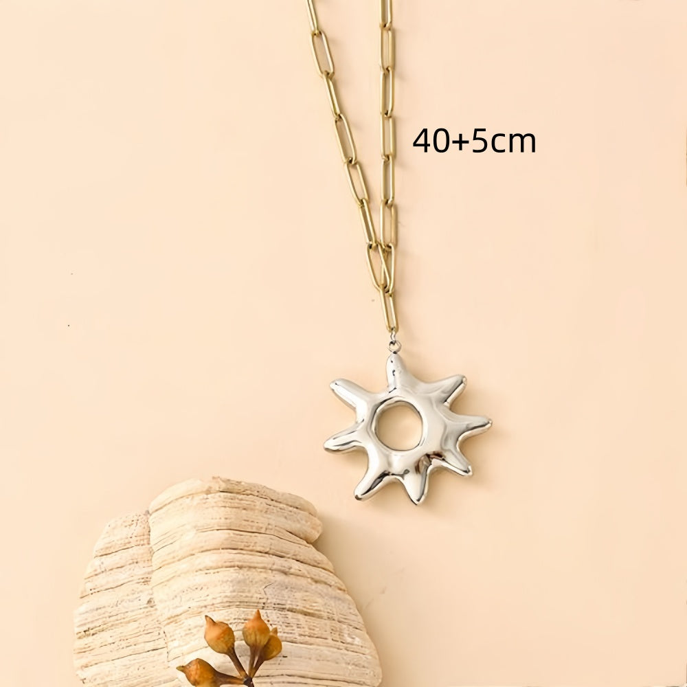 Sun Pendant Necklace For Women Featuring Waterproof Non Tarnish 304 Stainless Steel With 18K Real Gold Plated Cable Chain