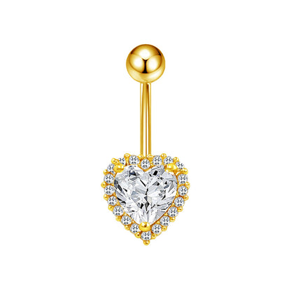 Three-dimensional Heart Shape Copper Belly Ring With Electroplated Platinum Plated Finish And Zircon Inlay