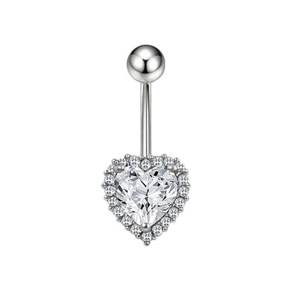 Three-dimensional Heart Shape Copper Belly Ring With Electroplated Platinum Plated Finish And Zircon Inlay