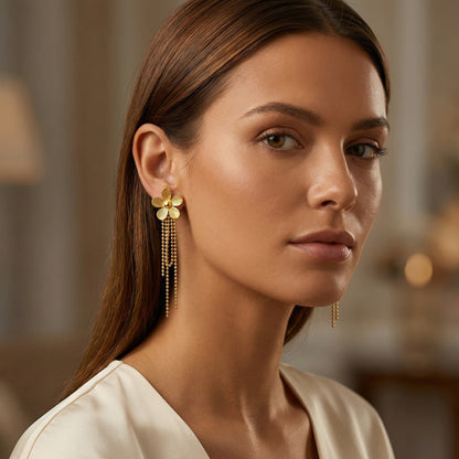 Tassel Earrings For Women In IG Style Featuring Waterproof Non Tarnish 304 Stainless Steel With 18K Real Gold Plated