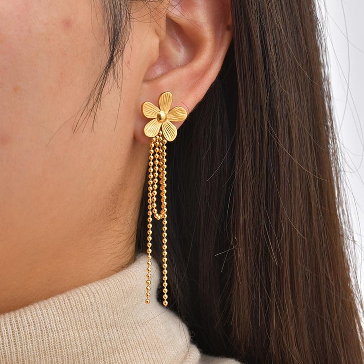 Tassel Earrings For Women In IG Style Featuring Waterproof Non Tarnish 304 Stainless Steel With 18K Real Gold Plated