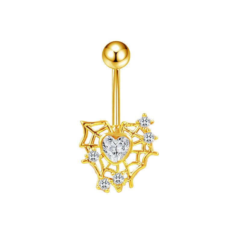 Three-dimensional Heart Shape Copper Belly Ring With Electroplated Platinum Plated Finish And Zircon Inlay