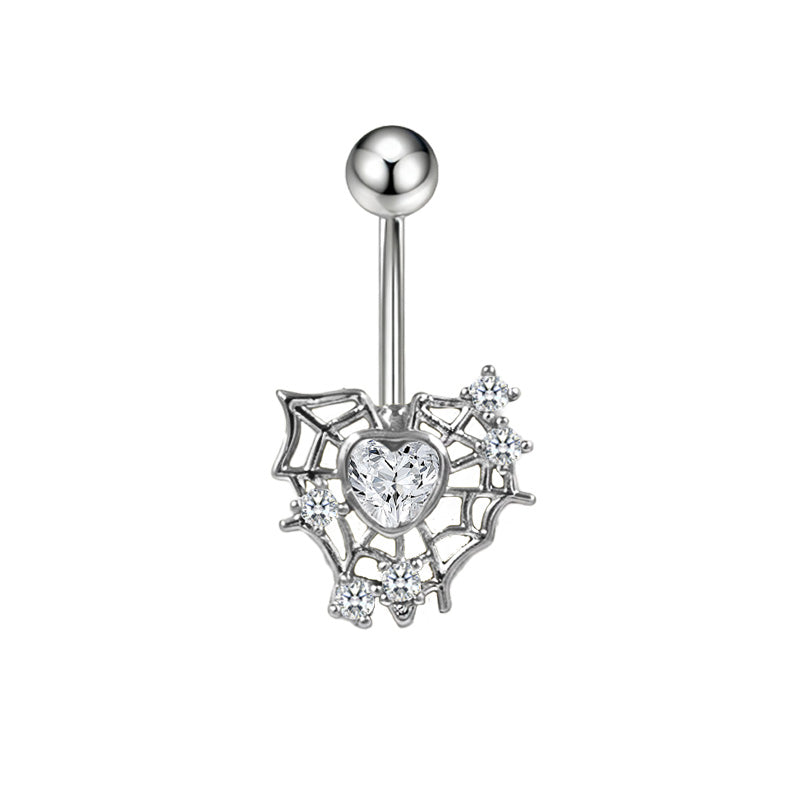 Three-dimensional Heart Shape Copper Belly Ring With Electroplated Platinum Plated Finish And Zircon Inlay
