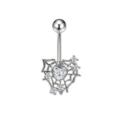 Three-dimensional Heart Shape Copper Belly Ring With Electroplated Platinum Plated Finish And Zircon Inlay