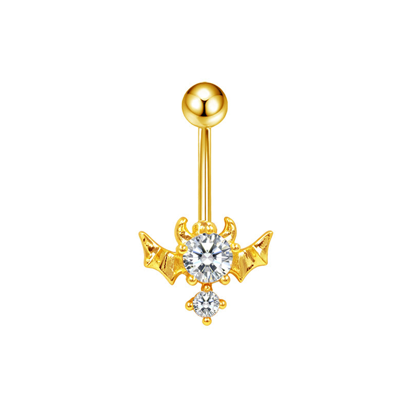 Three-dimensional Heart Shape Copper Belly Ring With Electroplated Platinum Plated Finish And Zircon Inlay