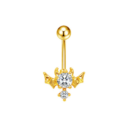 Three-dimensional Heart Shape Copper Belly Ring With Electroplated Platinum Plated Finish And Zircon Inlay