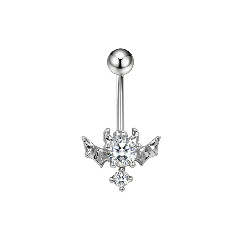 Three-dimensional Heart Shape Copper Belly Ring With Electroplated Platinum Plated Finish And Zircon Inlay