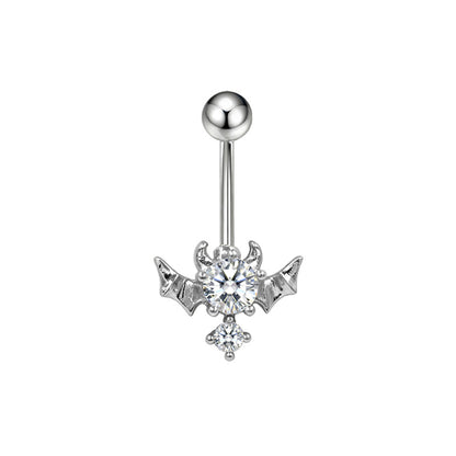 Three-dimensional Heart Shape Copper Belly Ring With Electroplated Platinum Plated Finish And Zircon Inlay