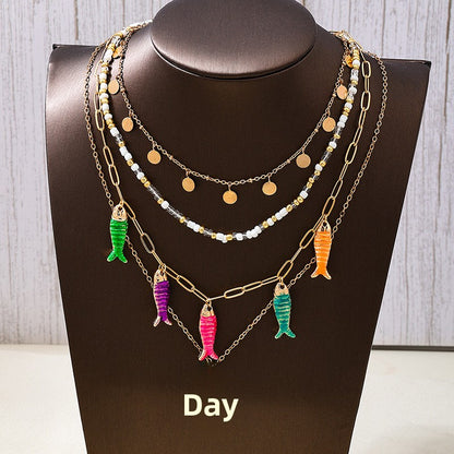 Bohemian Fish Layered Necklaces For Women In Alloy, Perfect Holiday Jewelry Accessories In Colour