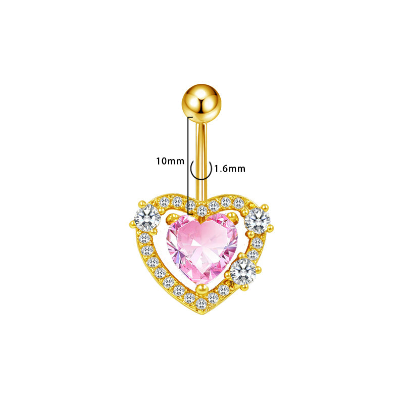 Three-dimensional Heart Shape Copper Belly Ring With Electroplated Platinum Plated Finish And Zircon Inlay