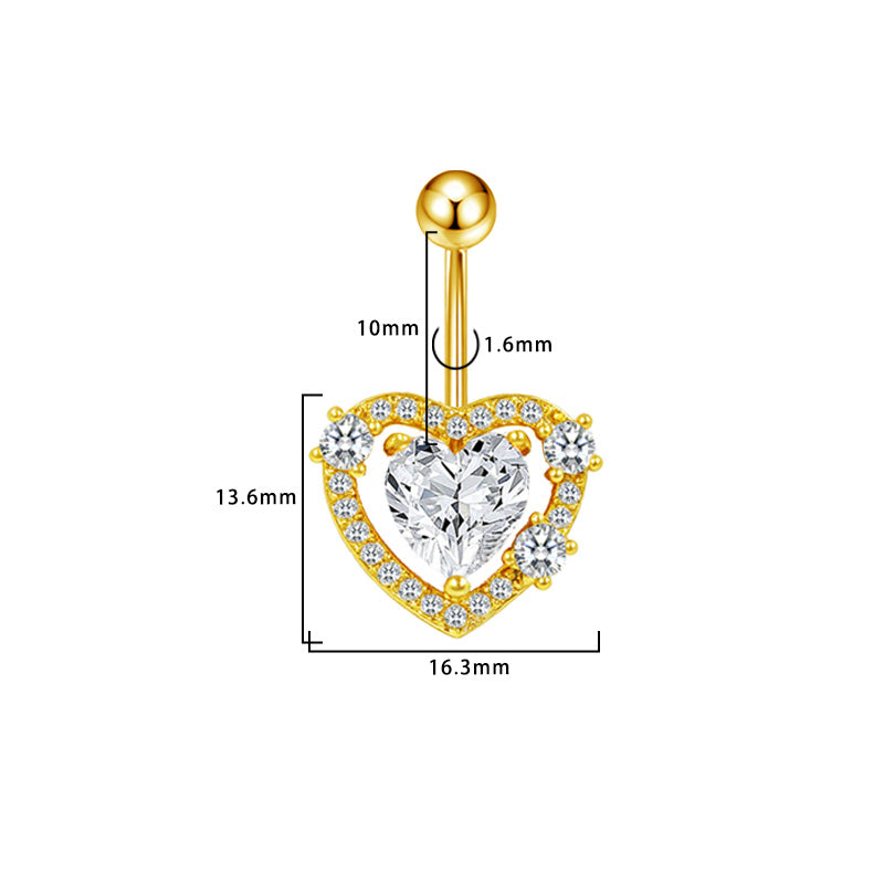 Three-dimensional Heart Shape Copper Belly Ring With Electroplated Platinum Plated Finish And Zircon Inlay